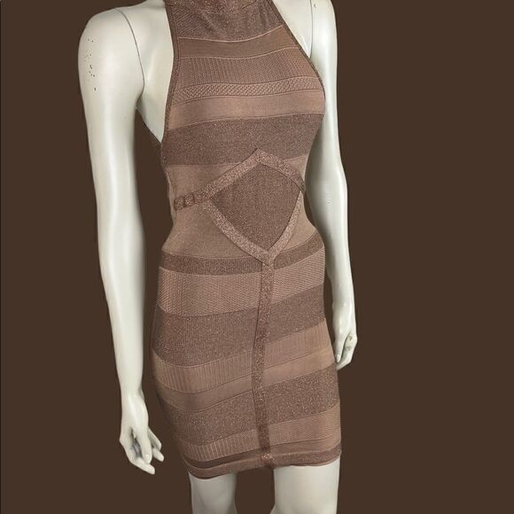 Arden B Copper Bodycon Halter Top Open Back Dress Size Medium - Picture 7 of 10